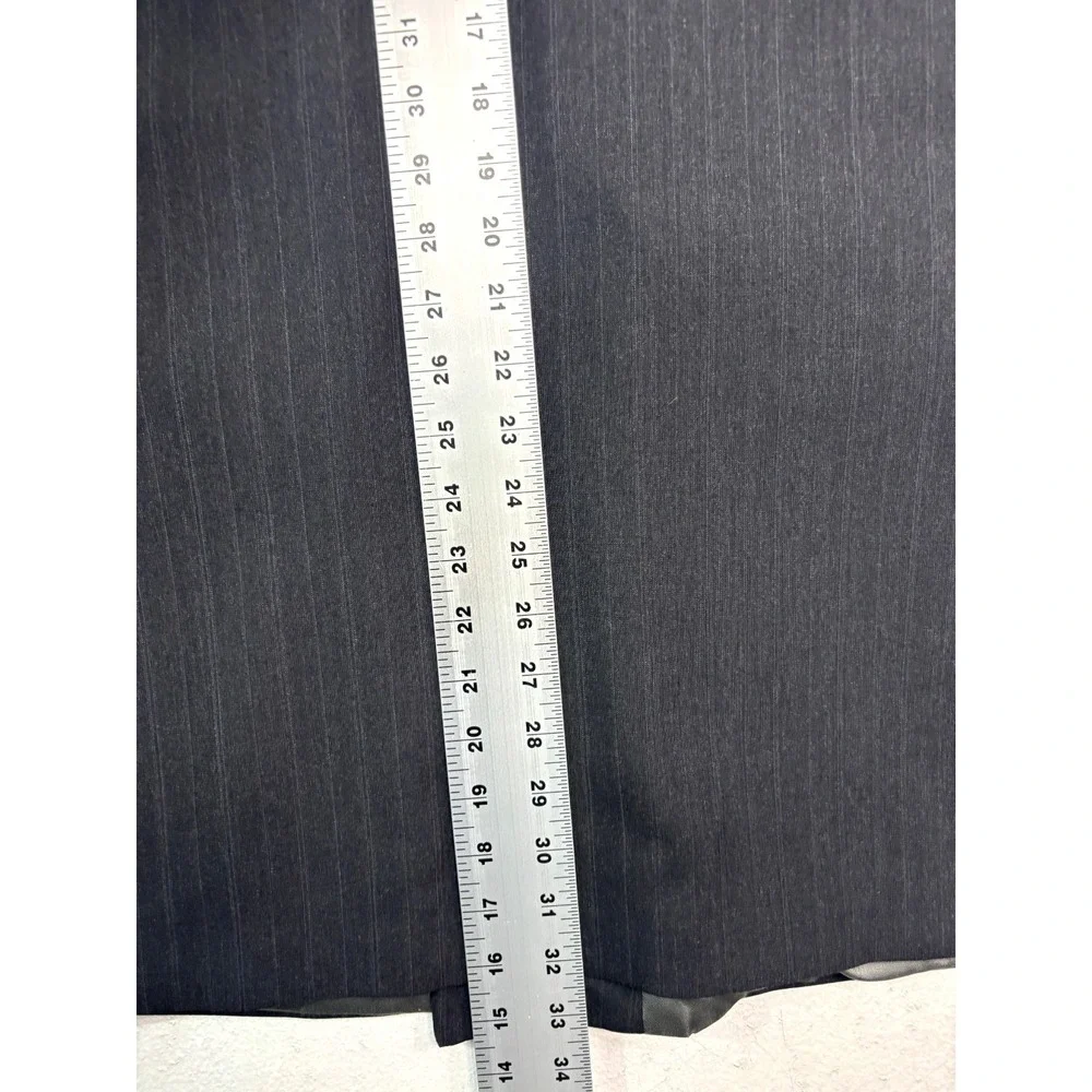 vtg 90s Double Breasted 42L 36x33 Gray Stripe 2pc Pant Suit Wool Profilo Pleated